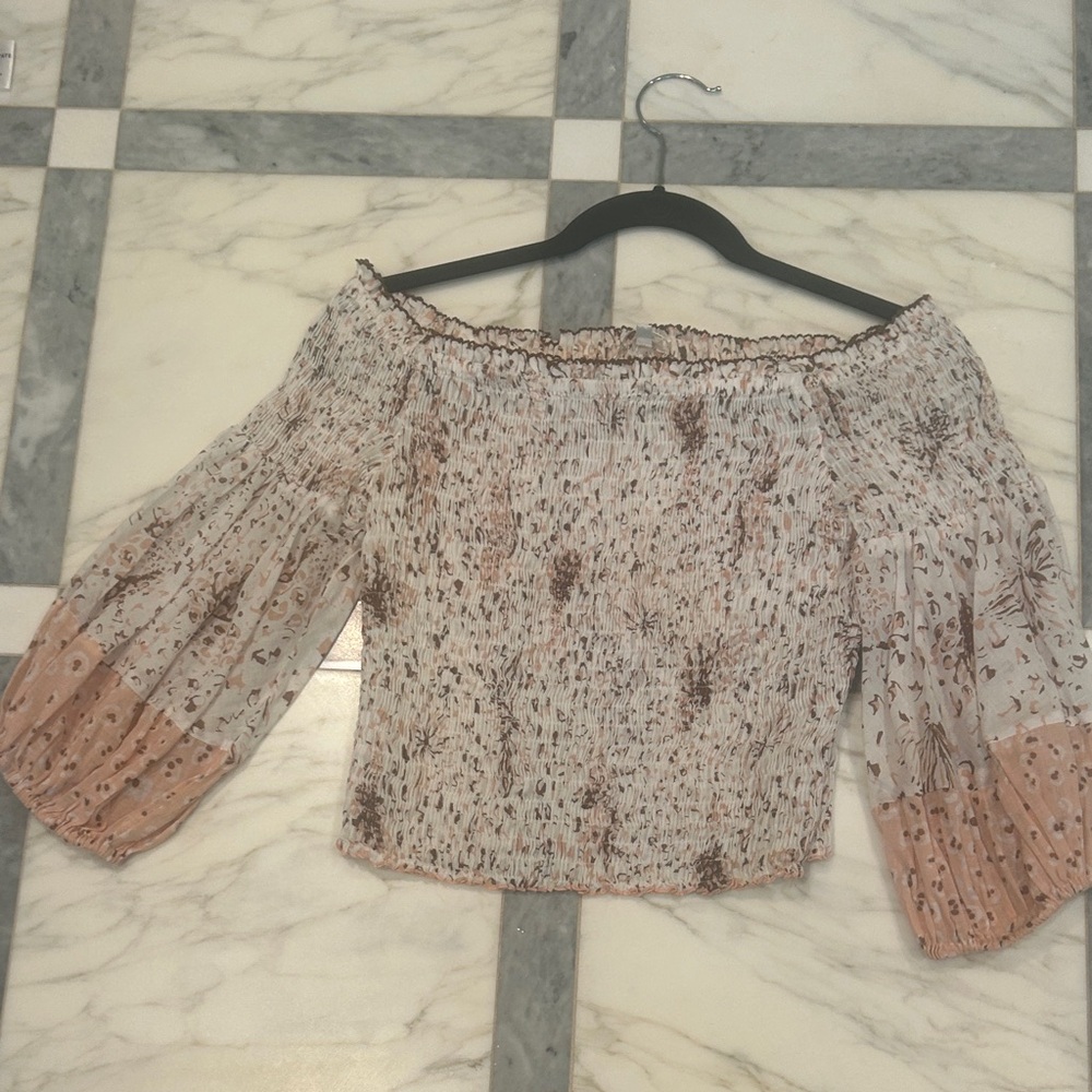 Poupette St. Barth Floral Off-Shoulder Blouse in Pink and Cream